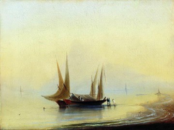  caza - Barcaza en la orilla del mar romántico Ivan Aivazovsky ruso